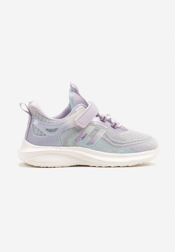 Born2be - Szaro-Fioletowe Buty Sportowe Sneakersy Ozdobione Paskami Neosetia. Okazja: na co dzień. Zapięcie: pasek. Kolor: szary. Materiał: jeans. Wzór: aplikacja. Obcas: na obcasie. Wysokość obcasa: niski