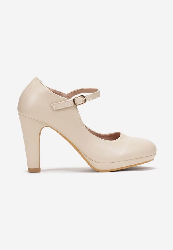 Renee - Beżowe Czółenka na Słupku z Zapięciem Remsane. Kolor: beżowy. Obcas: na słupku. Styl: elegancki