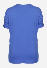 Born2be - Granatowy T-shirt z Rękawami w typie Nietoperza Salilena. Okazja: na co dzień. Kolor: niebieski. Materiał: jeans. Wzór: aplikacja. Styl: casual, elegancki, wizytowy #4