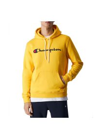 Bluza Champion Embroidered Script Logo Hoodie 219203-YS074 - żółta. Kolor: żółty. Materiał: bawełna, tkanina, poliester. Wzór: napisy. Styl: sportowy, klasyczny