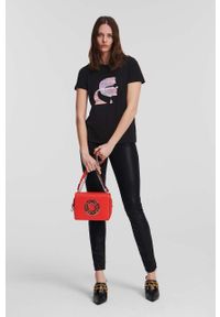 Karl Lagerfeld t-shirt bawełniany kolor czarny. Kolor: czarny. Materiał: bawełna. Długość rękawa: krótki rękaw. Długość: krótkie. Wzór: aplikacja. Styl: klasyczny #2