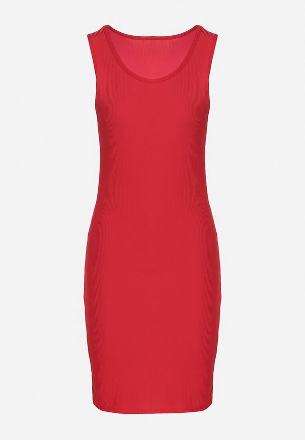 Born2be - Czerwona Dopasowana Sukienka z Bawełną Nerisave. Okazja: na co dzień. Kolor: czerwony. Materiał: bawełna. Typ sukienki: proste. Styl: klasyczny, elegancki, casual