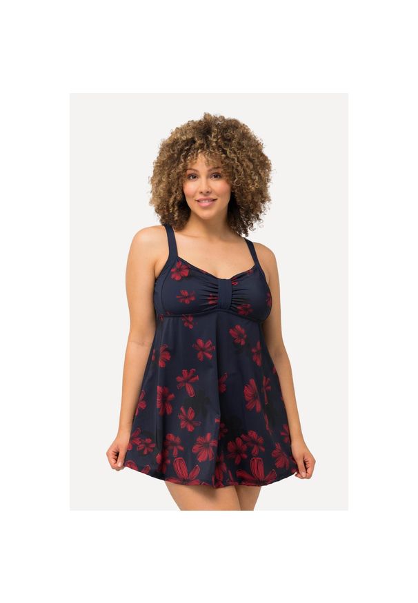 ULLA POPKEN - Damska Sukienka Kąpielowa kwiaty miękkie miseczki regulowane ramiączka. Kolekcja: plus size. Kolor: niebieski. Materiał: poliester, poliamid, materiał, elastan. Wzór: kwiaty