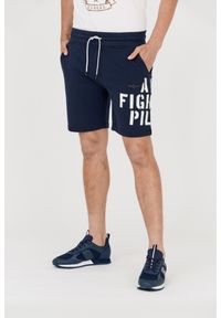 Aeronautica Militare - AERONAUTICA MILITARE Bermudy granatowe męskie, Rozmiar M. Kolor: niebieski. Materiał: bawełna, dresówka. Wzór: nadruk, haft #6