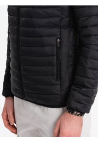 Ombre Clothing - Męska kurtka pikowana pakowana w worek - czarna V7 OM-JALP-0156 - XXL. Typ kołnierza: kołnierzyk stójkowy. Kolor: czarny. Materiał: materiał, nylon, poliester #3