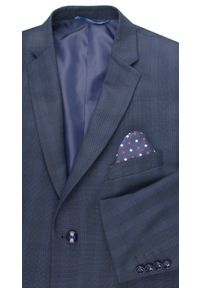 Taliowana, Elegancka Marynarka Męska - Casino - Granat, Delikatna Kratka. Kolor: niebieski. Materiał: poliester, wiskoza. Wzór: kratka. Styl: elegancki #6