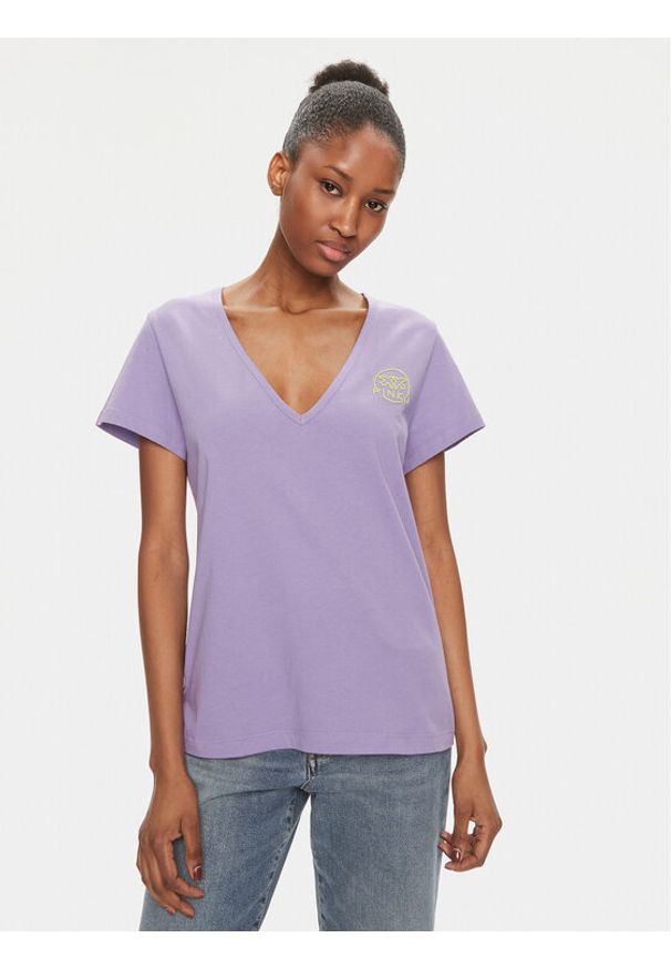 Pinko T-Shirt Turbato 100372 A151 Fioletowy Regular Fit. Kolor: fioletowy. Materiał: bawełna