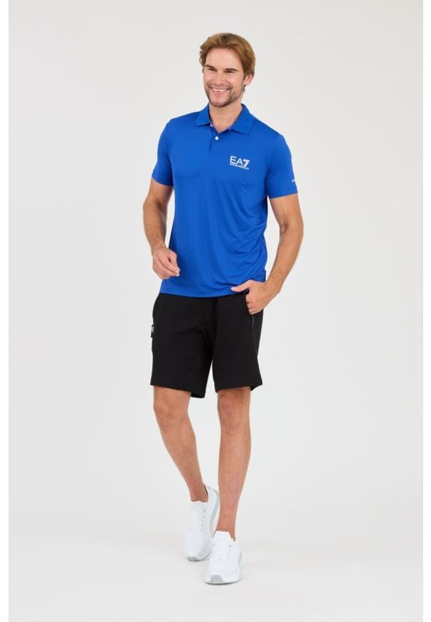 EA7 Emporio Armani - EA7 Niebieska męska koszulka polo Ventus 7, Rozmiar XL. Typ kołnierza: polo. Kolor: niebieski