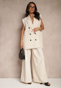 Renee - Beżowe Eleganckie Spodnie Palazzo z Szerokimi Nogawkami Adivisa. Stan: podwyższony. Kolor: beżowy. Styl: elegancki #4