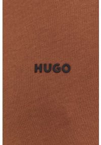 Hugo - HUGO t-shirt bawełniany kolor brązowy gładki. Kolor: brązowy. Materiał: bawełna. Wzór: gładki. Styl: klasyczny #2