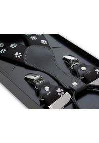 Modini - Czarne szelki męskie w białe łapki SZ144. Kolor: wielokolorowy, czarny, biały. Materiał: skóra, guma #1