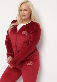 Born2be - Bordowy Welurowy Komplet Dresowy z Rozpinaną Bluzą i Luźnymi Spodniami Malinass. Kolor: czerwony. Materiał: dresówka, welur. Sport: turystyka piesza #7