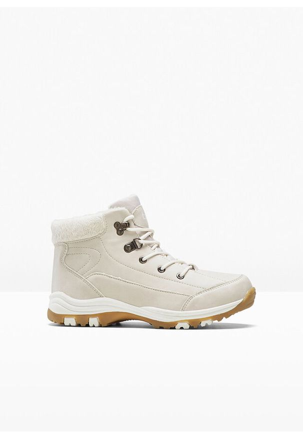 bonprix - Botki sznurowane, ocieplane. Kolor: beżowy. Sezon: zima. Styl: elegancki