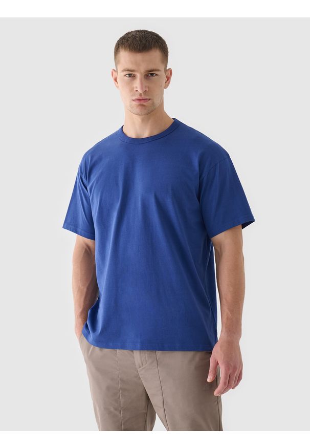 4f - 4F T-shirt oversize gładki męski - granatowy S. Okazja: na co dzień. Kolor: niebieski. Materiał: bawełna, jersey, dzianina. Długość rękawa: krótki rękaw. Długość: krótkie. Wzór: gładki. Styl: klasyczny, sportowy, casual