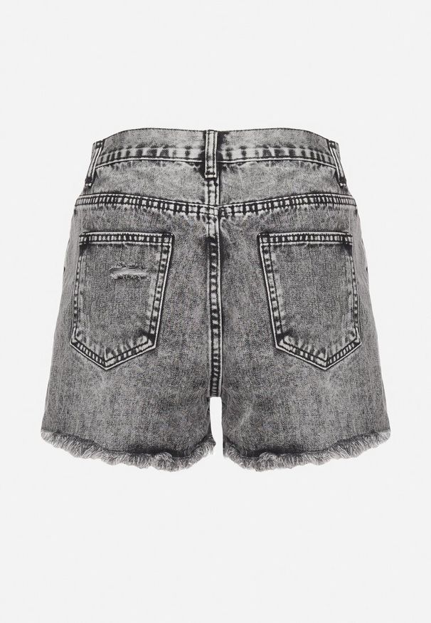 Born2be - Szare Jeansowe Bawełniane Szorty z Wysokim Stanem i Wystrzępionymi Nogawkami Ozdobione Cyrkoniami Moara. Stan: podwyższony. Kolor: szary. Materiał: bawełna, jeans. Wzór: aplikacja. Sezon: lato