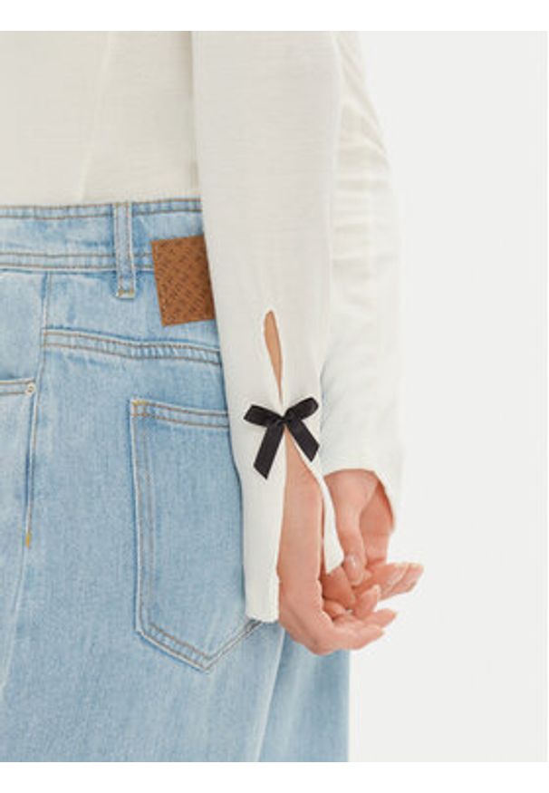 Gina Tricot Bluzka Bow Rib Top 22743 Beżowy Slim Fit. Kolor: beżowy. Materiał: syntetyk