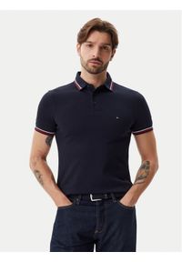 TOMMY HILFIGER - Tommy Hilfiger Polo Tipped MW0MW37346 Granatowy Slim Fit. Typ kołnierza: polo. Kolor: niebieski. Materiał: bawełna