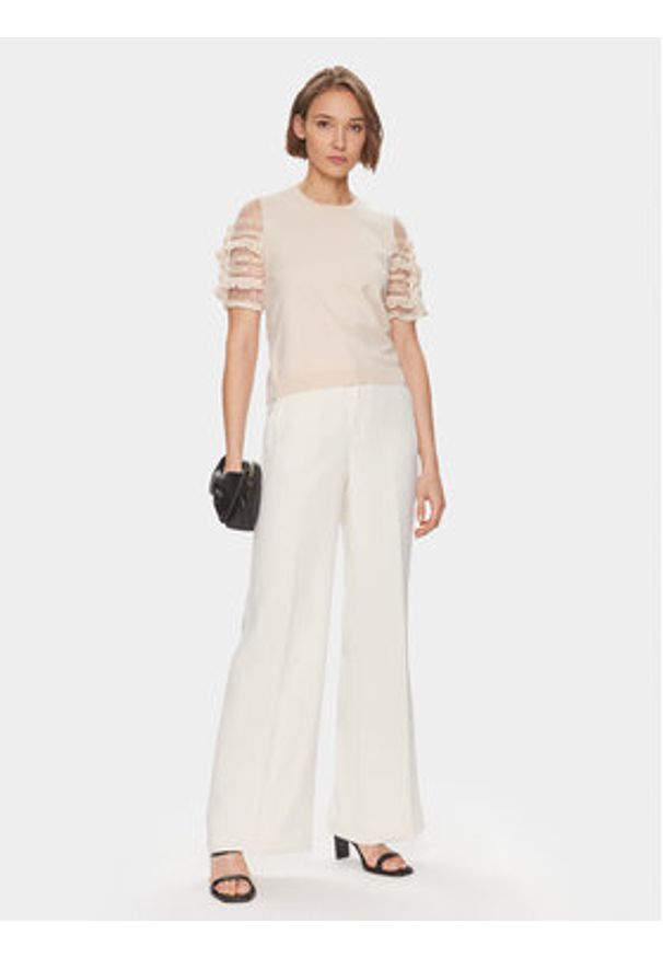 TwinSet - TWINSET Spodnie materiałowe 241TP2130 Écru Wide Leg. Materiał: syntetyk