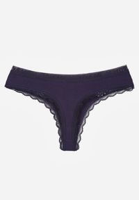 Renee - Granatowe Majtki Stringi Ozdobione Koronką z Bawełną Meniliphis. Kolor: niebieski. Materiał: koronka, bawełna. Wzór: koronka, aplikacja #2