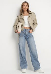 Born2be - Beżowa Kurtka Ramoneska z Klamrami Sesariah. Okazja: na co dzień. Kolor: beżowy. Materiał: jeans. Długość rękawa: krótki rękaw. Długość: krótkie. Sezon: wiosna. Styl: casual, elegancki, rockowy #6