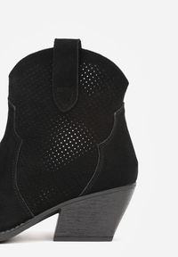 Born2be - Czarne Botki Kowbojki na Stożkowym Obcasie Elinyra. Okazja: na co dzień. Kolor: czarny. Materiał: jeans. Obcas: na obcasie. Styl: casual, elegancki. Wysokość obcasa: średni #5