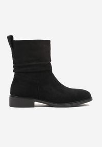 Born2be - Czarne Marszczone Botki do Kostki Ilonina. Okazja: na co dzień. Kolor: czarny. Materiał: zamsz, jeans. Obcas: na płaskiej podeszwie. Styl: klasyczny, casual #7