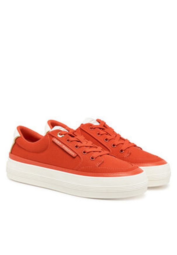 TOMMY HILFIGER - Tommy Hilfiger Sneakersy Essential Vulc Textile Sneaker FW0FW08323 Pomarańczowy. Kolor: pomarańczowy. Materiał: materiał