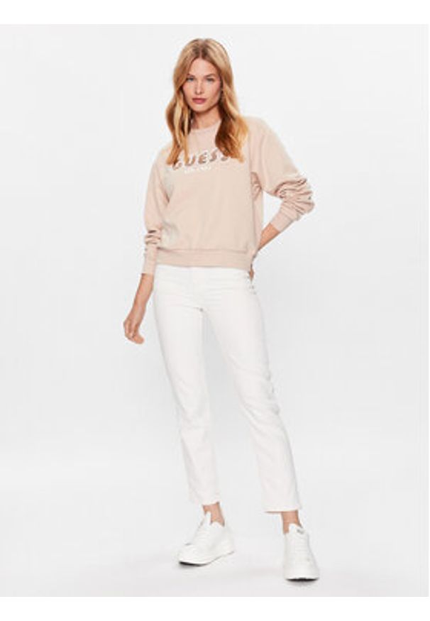 Guess Bluza W3YQ13 K8802 Beżowy Relaxed Fit. Kolor: beżowy. Materiał: bawełna, syntetyk