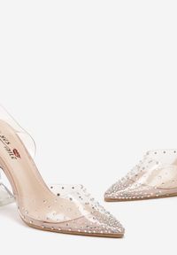 Born2be - Beżowe Sandały na Obcasie Klepsydra z Transparentną Cholewką i Cyrkoniami Tonksa. Kolor: beżowy. Szerokość cholewki: normalna. Obcas: na obcasie. Wysokość obcasa: średni #6