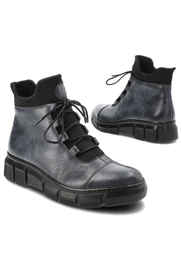 Granatowe Botki Armodo Modne Obuwie Damskie. Kolor: niebieski. Materiał: materiał. Styl: sportowy