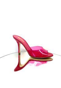 PARIS TEXAS - Różowe mule Penelope. Okazja: na co dzień. Nosek buta: otwarty. Kolor: różowy, wielokolorowy, fioletowy. Obcas: na szpilce. Styl: casual, wizytowy #9