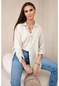 Kesi Włoski - Koszula bawełniana muślinowa oversize ciemno beżowa. Okazja: na co dzień. Kolor: beżowy. Materiał: bawełna. Styl: klasyczny, elegancki, casual