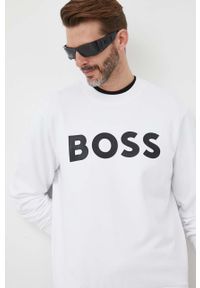 BOSS bluza bawełniana męska kolor biały z nadrukiem. Kolor: biały. Materiał: bawełna. Wzór: nadruk. Styl: klasyczny #3