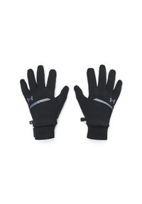 Rękawiczki do biegania męskie Under Armour UA Storm Fleece Run Gloves - czarne. Kolor: czarny. Materiał: skóra, tkanina, syntetyk, elastan, polar, poliester. Sezon: zima. Sport: bieganie