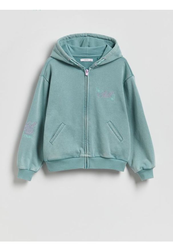 Reserved - Bawełniana bluza z kapturem - miętowy. Typ kołnierza: kaptur. Kolor: miętowy. Materiał: bawełna