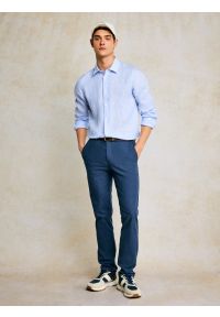 Big-Star - Spodnie męskie chinosy w drobny wzorek niebieskie Erhati 401. Kolor: niebieski. Materiał: materiał, tkanina, len. Wzór: nadruk, haft. Sezon: jesień, wiosna, lato. Styl: klasyczny #6