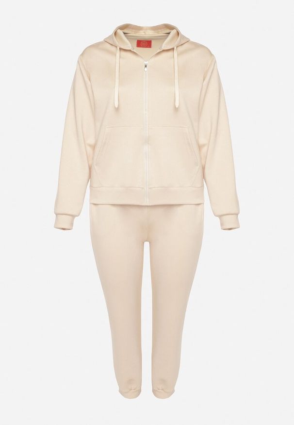 Born2be - Beżowy Komplet Dresowy Rozpinana Bluza i Spodnie Joggery z Bawełną Anarrise. Kolor: beżowy. Materiał: dresówka, bawełna