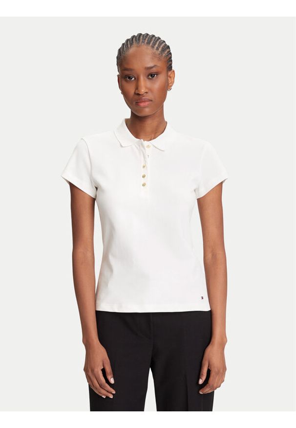 TOMMY HILFIGER - Tommy Hilfiger Polo Gold Button WW0WW45768 Écru Slim Fit. Typ kołnierza: polo. Materiał: bawełna