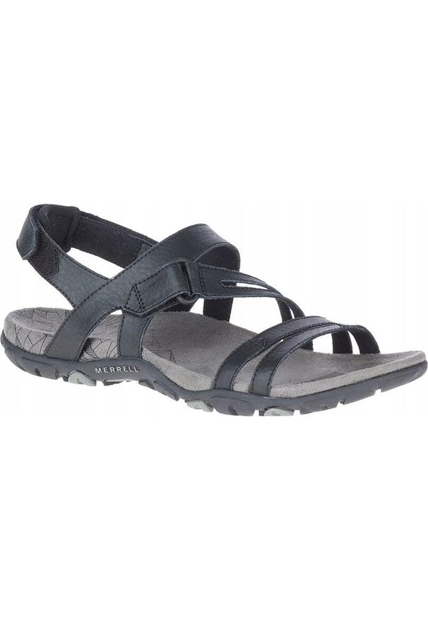 Sandały trekkingowe dla kobiet Merrell J002684. Zapięcie: rzepy. Kolor: czarny. Materiał: materiał, skóra, tkanina, syntetyk. Sport: turystyka piesza