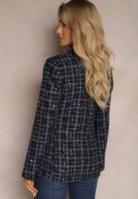 Renee - Czarno-Granatowa Tweedowa Marynarka Dwurzędowa Zapinana na Biżuteryjne Guziki Nallet. Kolor: czarny. Materiał: materiał. Styl: retro, elegancki #5