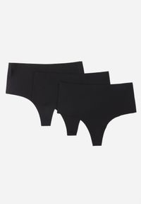 Renee - Czarne 3-Pack Majtki Bezszwowe Typu Stringi High Waist Cinossa. Stan: podwyższony. Kolor: czarny. Materiał: len, satyna. Wzór: gładki #1