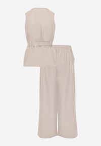 Renee - Beżowy Garniturowy Komplet z Bawełną Spodnie Wide Leg i Kamizelka Utility Aloane. Kolor: beżowy. Materiał: bawełna #8