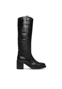 TOMMY HILFIGER - Tommy Hilfiger Kozaki Riding Lthr Long Boot Block Heel FW0FW08777 Czarny. Kolor: czarny. Materiał: skóra