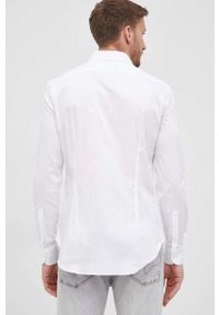 Emporio Armani koszula męska kolor biały slim z kołnierzykiem klasycznym. Typ kołnierza: kołnierzyk klasyczny. Kolor: biały. Materiał: tkanina. Styl: klasyczny #5