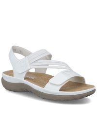 Komfortowe sandały damskie na rzepy z gumkami białe Rieker 64870-81. Zapięcie: rzepy. Kolor: biały. Materiał: skóra ekologiczna #1