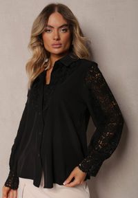 Renee - Czarna Casualowa Koszula Zapinana na Guziki Nestaila. Okazja: na co dzień. Typ kołnierza: kołnierzyk klasyczny. Kolor: czarny. Materiał: jeans. Styl: casual