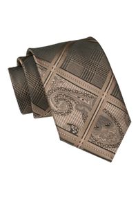 Męski Krawat Angelo di Monti - Brązowy z Wzorem. Kolor: brązowy, beżowy, wielokolorowy. Materiał: tkanina. Styl: elegancki, wizytowy