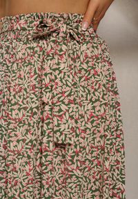 Renee - Zielono-Różowe Plisowane Spodnie Szwedy High Waist z Materiałowym Paskiem i Gumką w Talii Isefia. Okazja: na co dzień. Stan: podwyższony. Kolor: zielony. Materiał: materiał. Styl: elegancki, casual #3