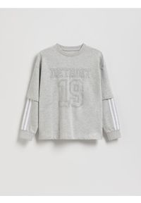 Reserved - Bawełniany longsleeve - ciemnoszary. Kolor: szary. Materiał: bawełna. Długość rękawa: długi rękaw