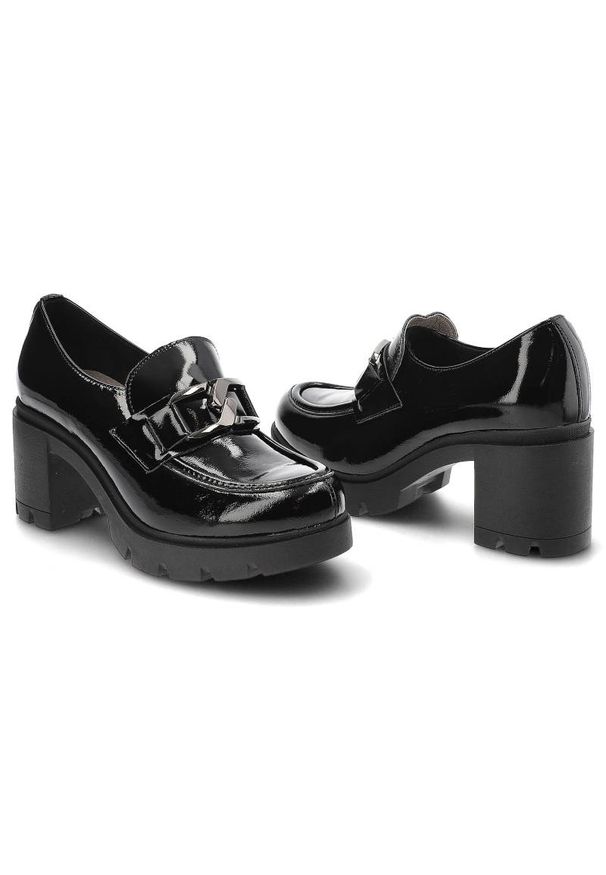 Czarne Półbuty Lemar Damskie Eleganckie Buty. Okazja: na spotkanie biznesowe. Zapięcie: klamry. Kolor: czarny. Materiał: lakier, skóra. Obcas: na obcasie. Styl: elegancki. Wysokość obcasa: średni